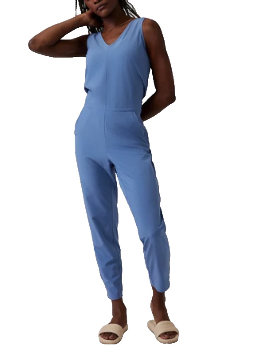 ATHLETA  Broonklin Utility Cottage Blue Sleeveless V-Neck Jumpsuit Size 4